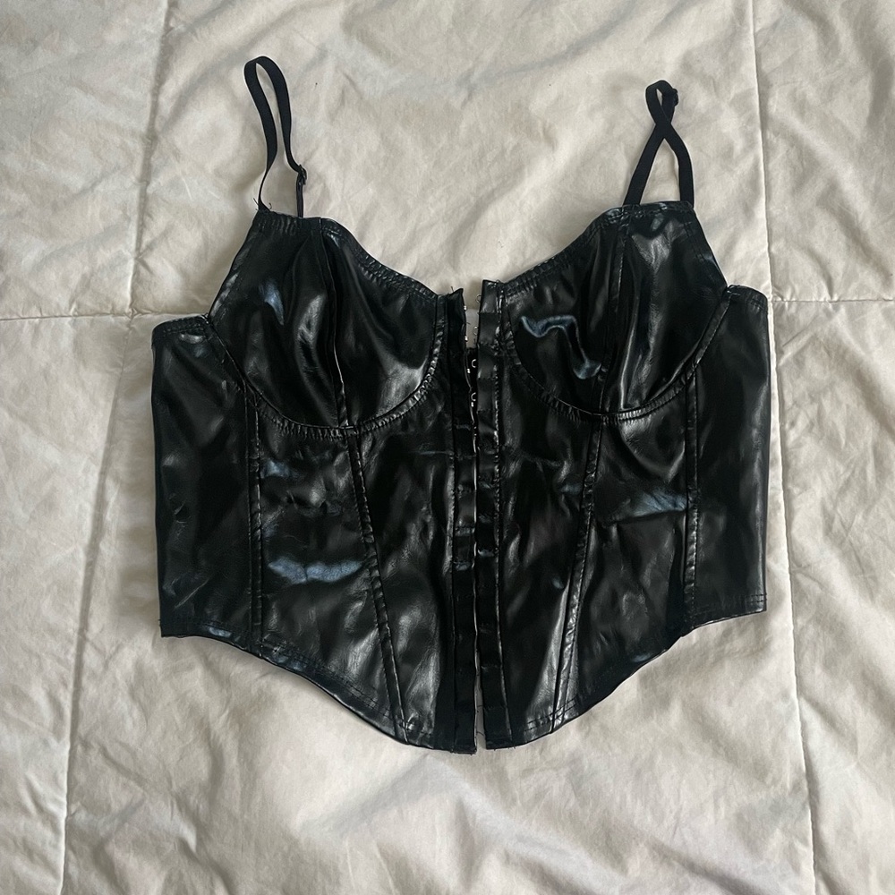black leather corset like pin up tank top